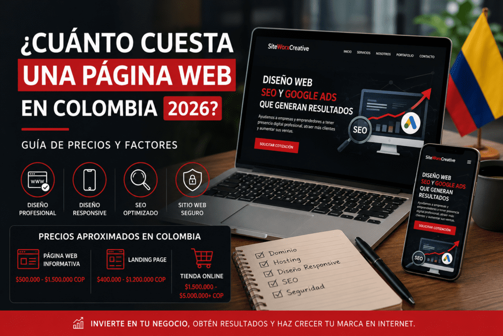 ¿Cuánto cuesta una página web en Colombia en 2026? Guía de precios, diseño web profesional, SEO y desarrollo web para empresas.