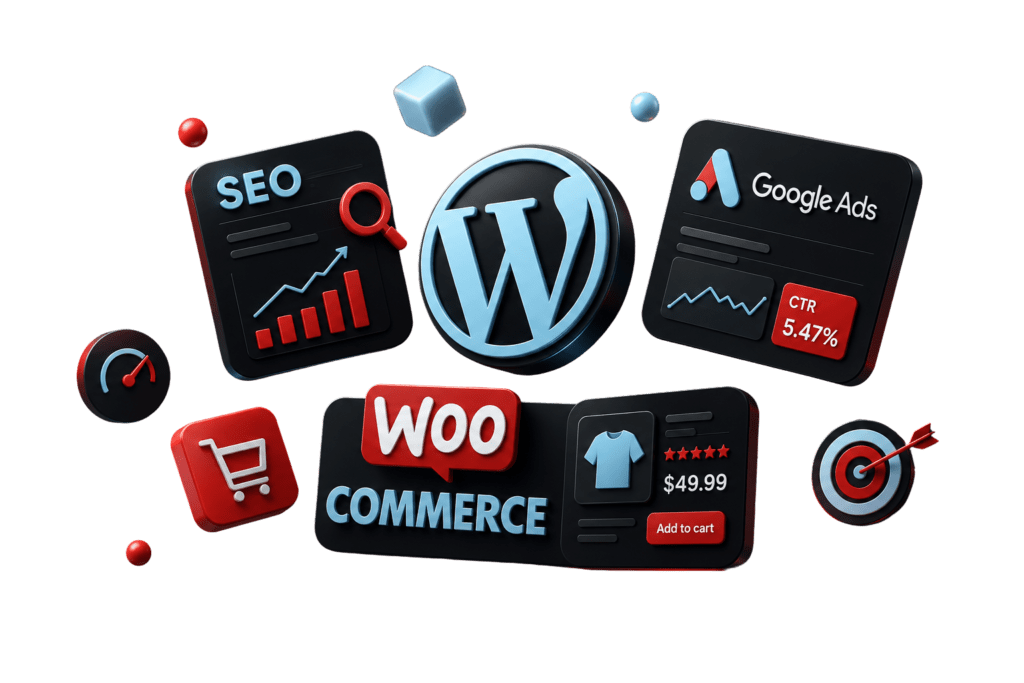 Diseño web profesional con WordPress, posicionamiento SEO, tiendas WooCommerce y campañas Google Ads para empresas en Colombia.