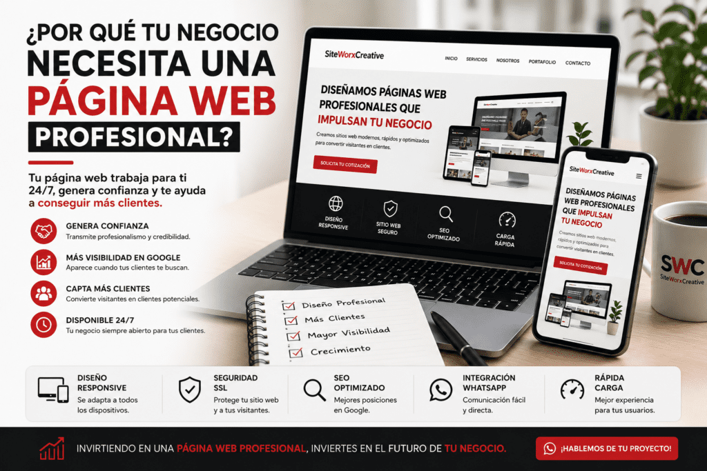 Página web profesional para negocios con diseño responsive, SEO optimizado y herramientas para captar más clientes.